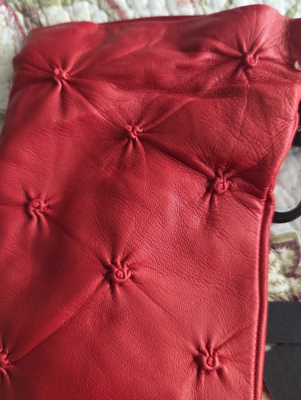 Italian Leather Cashmere Lined Red Quilted Leather Women's Gloves